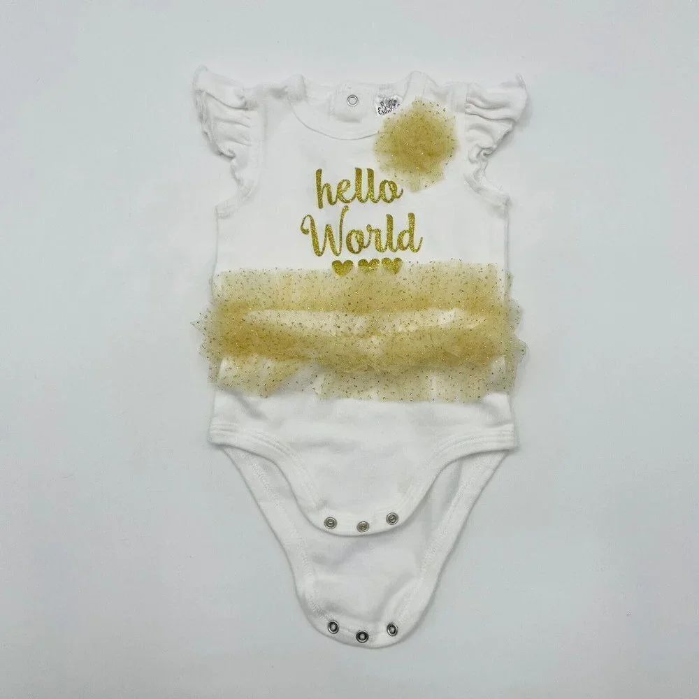 Baby Essentials Infant Girls 6 Months Hello World Tutu Bodysuit Glitter 2159